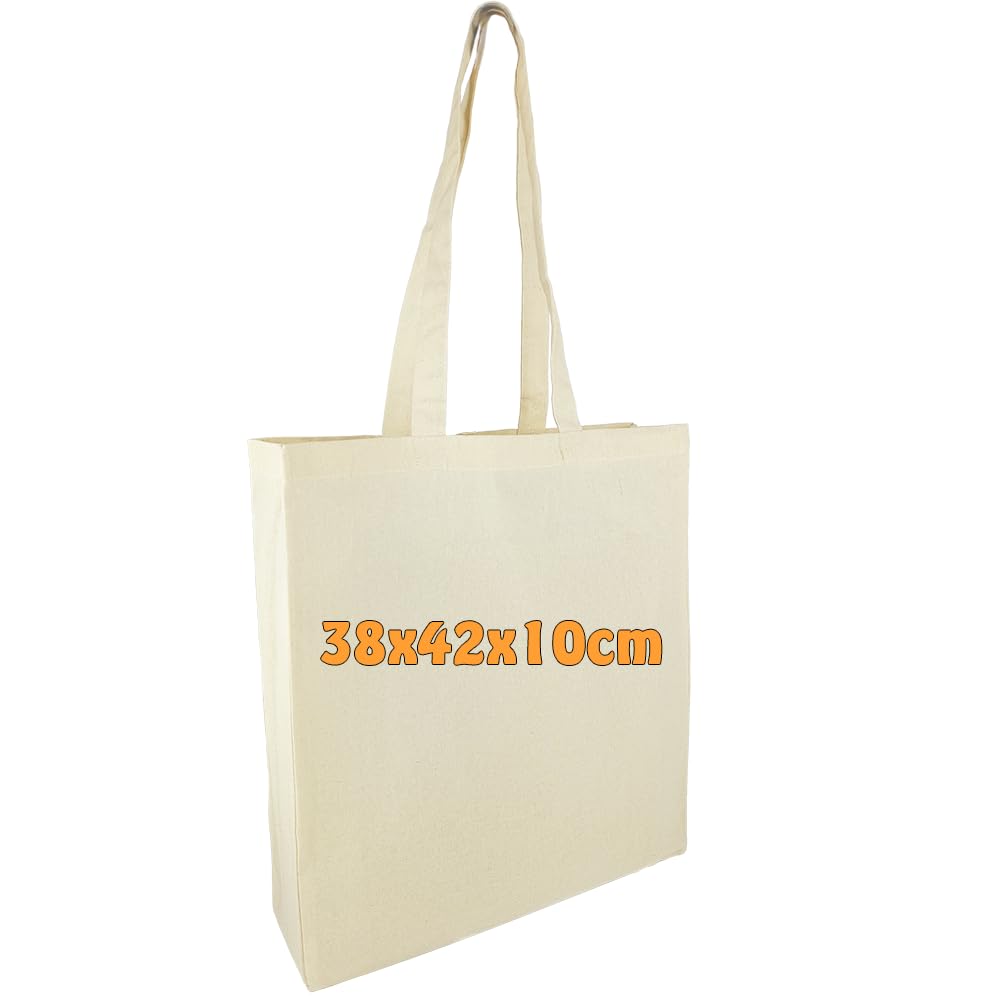 Cottonbagjoe Natural Cotton Tote Bag Plain With Folded Side & Base and Two Handles 38 x 42 x 10 cm Pack of 25