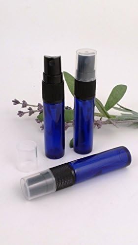 Glass bottles for essential oils – 3 Pack 10ml Refillable Empty Blue Spray Rollette Bottle with Black Atomiser Mist Lid DIY Blends Supplies Tools and Accessories Perfume Aromatherapy Essential Oil Kit