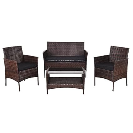 Amazon Com 4 Pcs Patio Rattan Wicker Sofa Set With Black