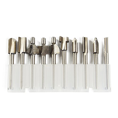 10 PCS 1/8''(3mm) Straight Shank HSS Woodworking Mini Rotary Router Bits Tool Set for Edge Treatment Grooving Wood Deburring Engraving and Milling