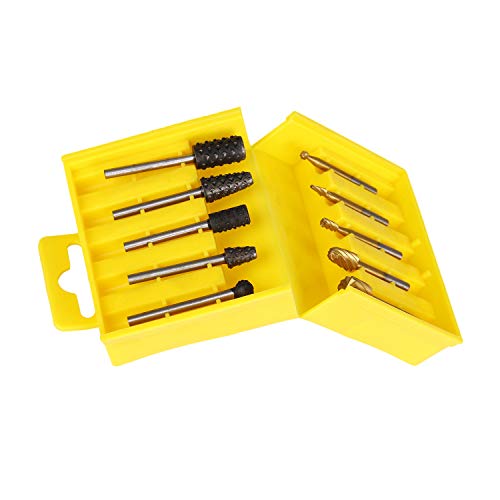 K Kwokker Woodworking Twist Drill Bits Carving File Rasp Drill Bits Rotary Burrs Set Power Drill Bit Sharpeners for Wood Plastic Carving Polishing Grinding Engraving Woodworking DIY with Storage Box H