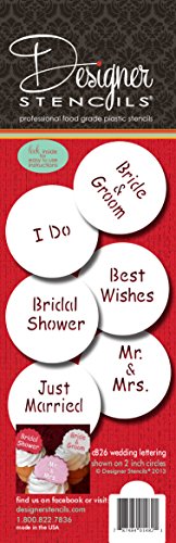 Designer Stencils C826 Wedding Lettering Cookie Stencil Set, (BRIDE & GROOM - BEST WISHES - JUST MARRIED - I DO - BRIDAL SHOWER - MR. & MRS) Beige/semi-transparent