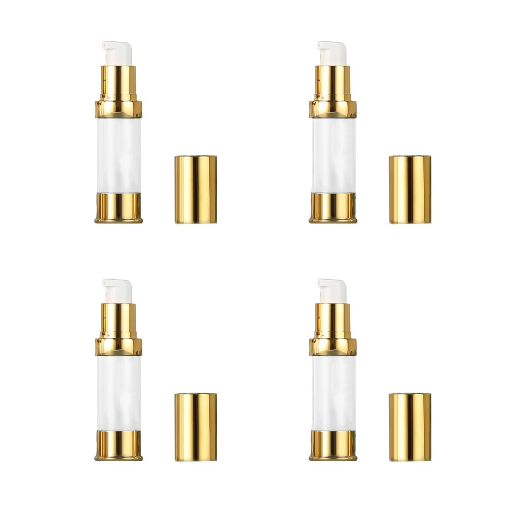 Upstore 4Pcs 30ml/1oz Empty Plastic Airless Pump Bottle Refillable Vacuum Pump Press Bottles Storage Containers with Golde Head