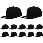 ZH Plain Flat Brim Snapback Baseball Caps Adjustable Blank Baseball Caps Wholesale 12 Pack