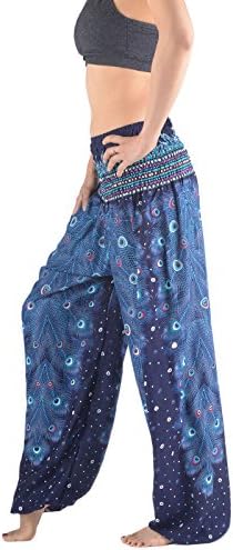 Premium Ladies Baggy Trousers - Peacock Feathers Print - Ladies Harem Trousers - Festival Yoga Relaxation