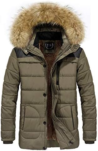 JYG Men's Winter Thicken Fur Coat Puffer Jacket with Removable Hood