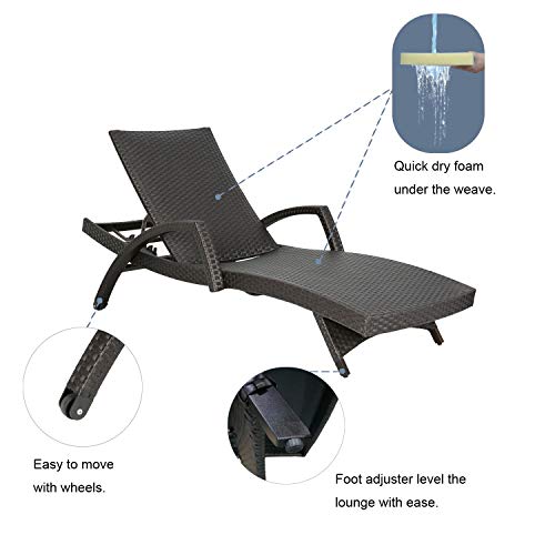 Ulax Furniture Outdoor Woven Padded 2-Pack Aluminum Chaise Lounge Armed Patio Lounger Adjustable Chair with Wheels and Quick Dry Foam - Thumbnail 3