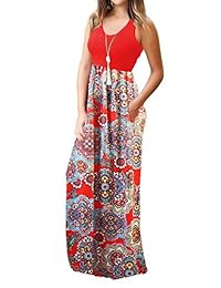 Vestidos largos largos sin mangas con estampado floral suelto sin mangas para mujer ZANDZ con bolsillos