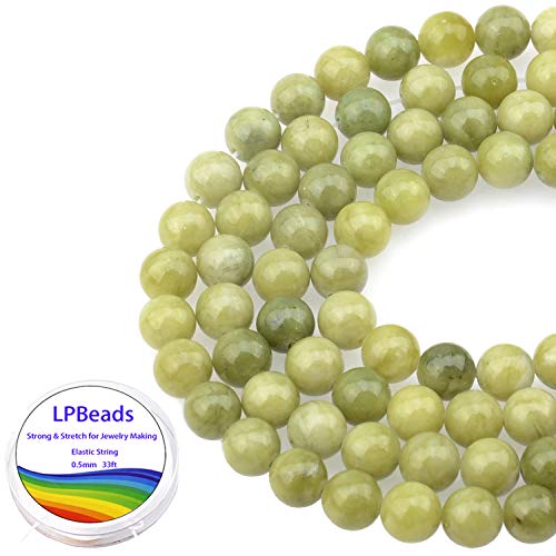 LPBeads 100PCS 8mm Natural Green Jade Beads Gemstone Round Loose Beads for Jewelry Making with Crystal Stretch Cord