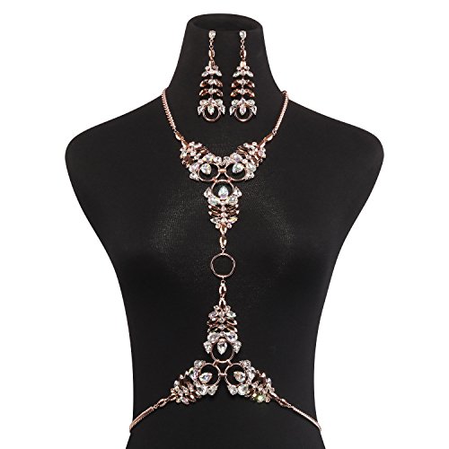 Holylove Rose Gold Unique Beach Party Statement Body Necklace Earrings Jewelry Set With Color Box-HLN0004E-Rose Gold - Thumbnail 6