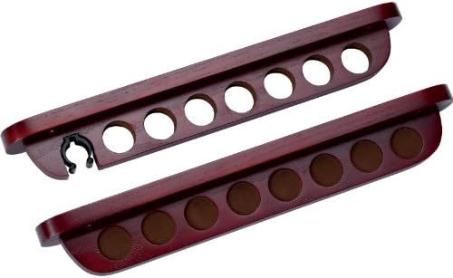 7 Pool Cue Stained Wood Wall Rack with Clip for Bridge Cue