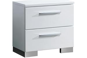 BOWERY HILL Contemporary 2 Drawer Wooden Bedside Nightstand in Glossy White