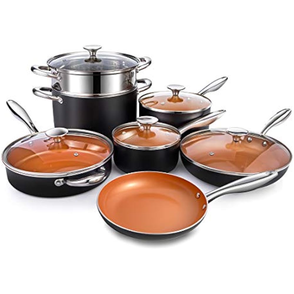 Copper Cookware Sets Pots And Pans Nostick 12 Piece, Ultra Nonstick