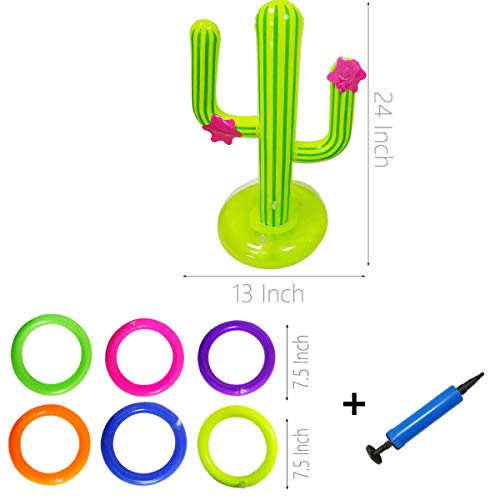 Poptrend Inflatable Ring Toss Game Pool Beach Party Toy Games with Air Pump.2 or More Players Interaction Lawn,Pool,Beach Party Games for Kids Adults (CactusToss Game, 1PK)