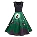 Lelili Women Vintage Halloween Party Dress Elegant Witch Printed Patchwork Flowy Swing A-Line Mini Prom Gown Dress (L, Green)