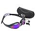 Bezzee-Pro Swimming Goggles Adult Adjustable Non Toxic Silicone Straps - UV Protected Anti-Fog Purple Color Lens - Fog Resistant Swim Goggle with Zipper Case Ear Plug and Nose Clip