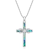 Iringnier Cross Necklace 925 Sterling Silver Turquoise Abalone Cross Pendant Necklace Religious Jewelry Gifts