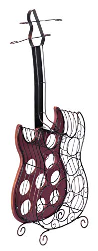 Vintiquewise-Decorative-Wine-Holder-Vintage-Wood-and-Metal-Guitar-Shaped-9-Bottle-Freestanding-Large-Red