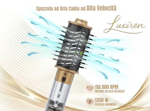 Luxiren 6 in 1 Brushless Hair Dryer | 6 in 1 Air Styler | High Speed Motor | Intelligent Temperature Control | 6 Styling Accessories | Lightweight, Quiet, Professional (Blue)