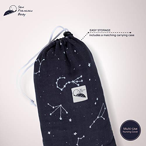 Cotton Muslin Nursing Cover - Large Breastfeeding Cover with Built-in Burp Cloth & Pocket - Soft, Breathable, Chemical-Free, 360° Coverage, Multiuse Nursing Cover by San Francisco Baby - Black
