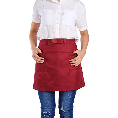 FILFEEL Waist Apron, Half-Length Short Apron Unisex Bowknot type With Pockets for Bar Waiter Waitress(Burgundy)