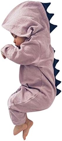 Newborn Infant Baby Boy Girl Dinosaur Hooded Romper Jumpsuit Outfits Clothes (18M, Pink)