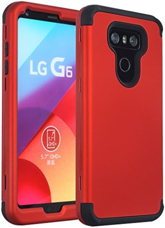 Bumper Case for LG G6 2017 with [Tempered Glass Screen Protector], Hybrid Dual Layer Rugged Case, Defender Hard Case with Rubber inside, Full Body Back Protective Case for LG G6(Red)