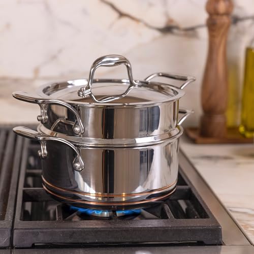 Lagostina Maestro 12-Piece 5-Ply Clad Copper Core Stainless Steel Cookware Set, Premium Pots and Pans, Induction Compatible, Oven Safe, Silver