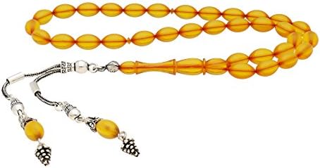 AQILA Prayer Beads with Double Tassel made of 925 Sterling Silver Handmade T10 Yellow