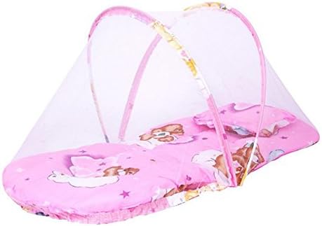 Baby Portable Cribs Baby Cots Baby Travel Bed with Sleeping Pad Pillow Mosquito Net No-Installation Folding Crib for 0-18 Months Baby (Pink)