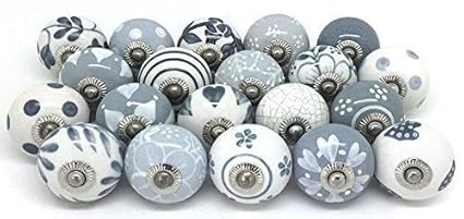 JG Art 10 Knobs Grey & White Cream Ceramic Door Knobs Rare Hand Painted Ceramic Knobs Cabinet Drawer Pull Pulls