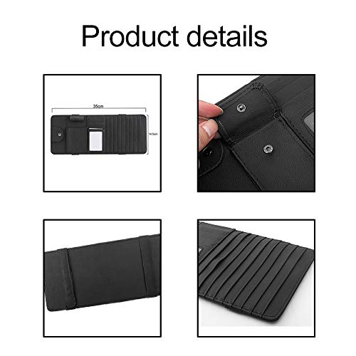 idain PU Leather Car Sun Visor CD Holder Organizer Case Storage Clip,Pen Glasses CD Card Holder Storage Pouch, Black - Thumbnail 4