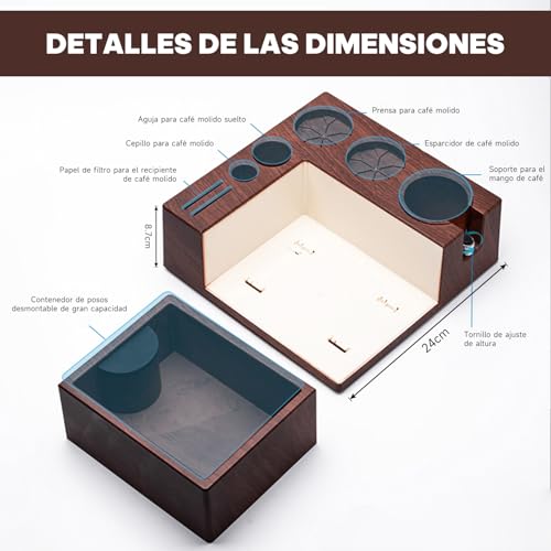 CEVYEA Estacion de Cafe Multifuncional para 51/54/58 mm Tamper Espresso, Distribuidor, Soporte Portafiltro + Base Accesorios para Cafe - Set para Cafe Barista Profesional con Almacenamiento Integrado