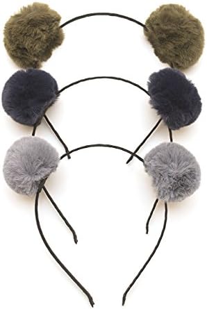 Headbands by Adoara | Cute Fun Lovely Romantic Pompom Furball Hair Band Hoop - Great for Holiday Parties Dances - for Babies Children and Adults- 3 Pack- Grey Blue Green