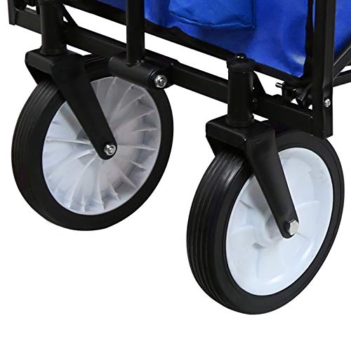 Collapsible Outdoor Utility Wagon with Top Canopy, Heavy Duty Folding Garden Portable Hand Cart, with Drink Holder, Suit for Shopping and Park Picnic, Beach Trip and Camping (Blue w top) - Thumbnail 4