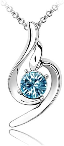 Lucky Angel Silver-Tone Necklace with Teal/Blue Rhinestone