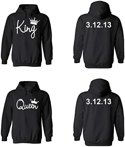King Queen Couple Hoodies, Custom Dates on The Back. Customize it!
