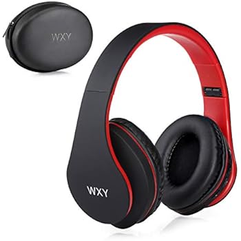 Over Ear Bluetooth Headphones, WXY Wireless Headset V5.0 with Built-in Mic, Micro TF, FM Radio, Soft Earmuffs & Lightweight for iPhone/Samsung/PC/TV/Travel(Black-Red)