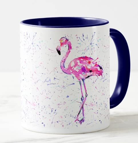 Vixar Flamingo Watercolour Rainbow Art Coloured Mug Cup, Gift, Birthday, Work, Office, Christmas Tea Coffee (Navy)