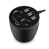 Moobom 3 USB Ports Cup Car Charger with 2 Sockets Cigarette Lighter for Apple Android Windows Smartphones Tablets