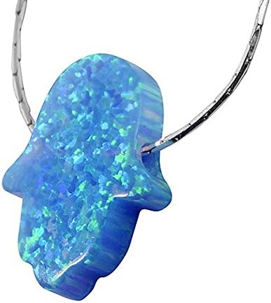 Synthetic Blue Opal Hamsa Necklace Protection Charm Pendant with 18.9" Snake Chain - NanoStyle Jewellery