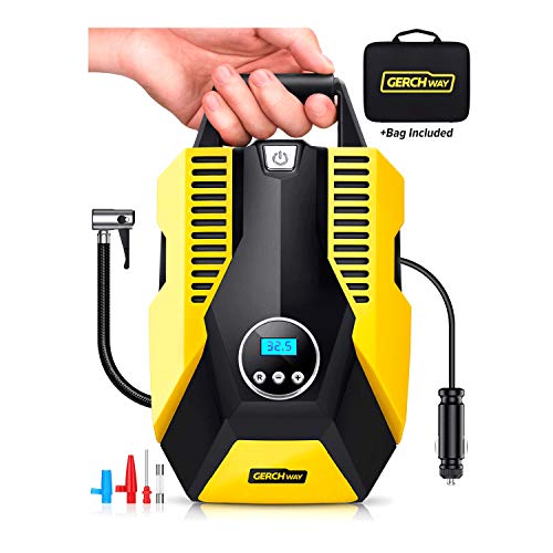 GERCHWAY Portable Car Air Compressor w/Auto Shut Off Feature/Long Cord, Digital Tire Inflator Pump, Storage Bag