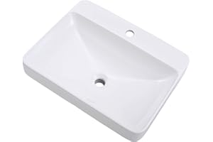 BoomHoze White Vessel Sink Rectangle, 23"x19" Above Counter Porcelain Ceramic Bathroom Vessel Sink Vanity Countertop Bowl (Sink Only)