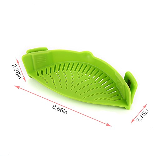 Qiyun Clip-on Green Silicone Pasta Snap Strainer Dishwasher Safe Colander Universal Size Fit Most Pans Suitable for Draining Pasta Vegetables Potatoes etc