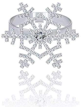 Snowflake Napkin Rings Set of 4 Winter Christmas Holidays Thanksgiving Wedding Dinners Parties Everyday Use Silver (Silver Rhinestone, 4)