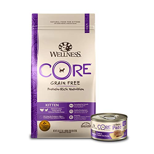 Wellness CORE GrainFree Kitten Formula Dry Cat Food, 2 Pound Bag + Wet