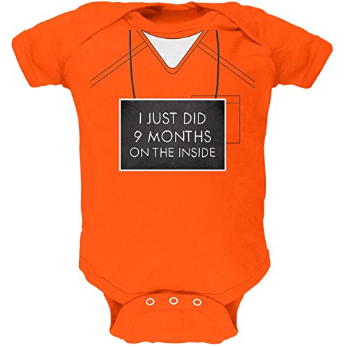 9 Months Inside Prisoner Inmate Costume Orange Soft Baby One Piece - 9-12 months