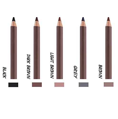 Scala 1 pcs Makeup Eyebrow Enhancer 12H Long Lasting Sweat &Waterproof Eyebrow Pencil Pen 5 Colors Dark Brown Eye Brow Pencil (5pcs,Black+Dark Brown+Light Brown+Grey+Brown)