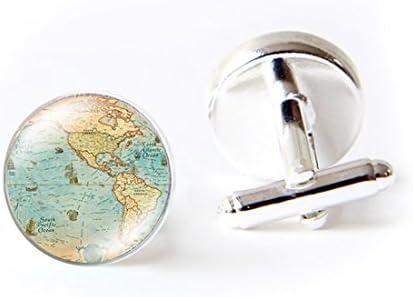 JEANCZ Jewelry Stainless Cufflinks Globe Map Earth World Map ArtClassic Tuxedo Shirt Cufflinks with Elegant Storage Display Box
