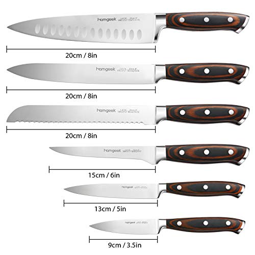 Kitchen Knife Set 7 Pieces with Oak Wooden Block and Ergonomic